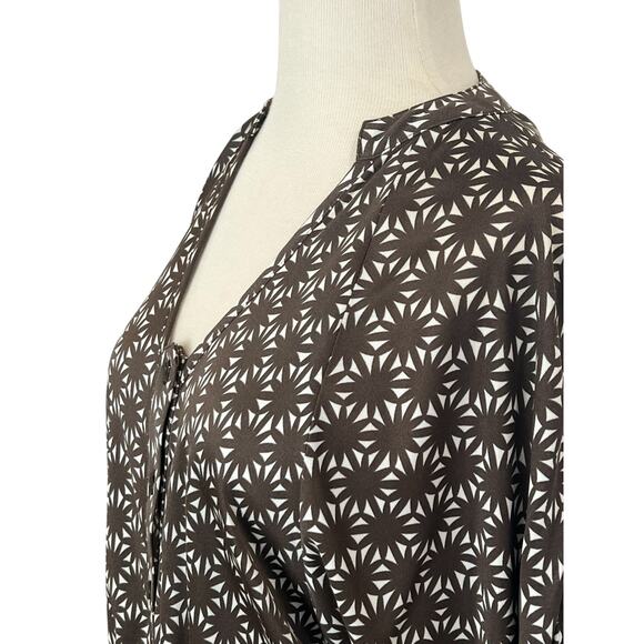 Etcetera Size 0 Silk Rayon Blend Luxury Long Sleeve Brown Print Dress tie waist - Picture 4 of 8